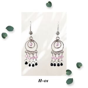 Pink and Black Eternity Silver Chandelier Earrings